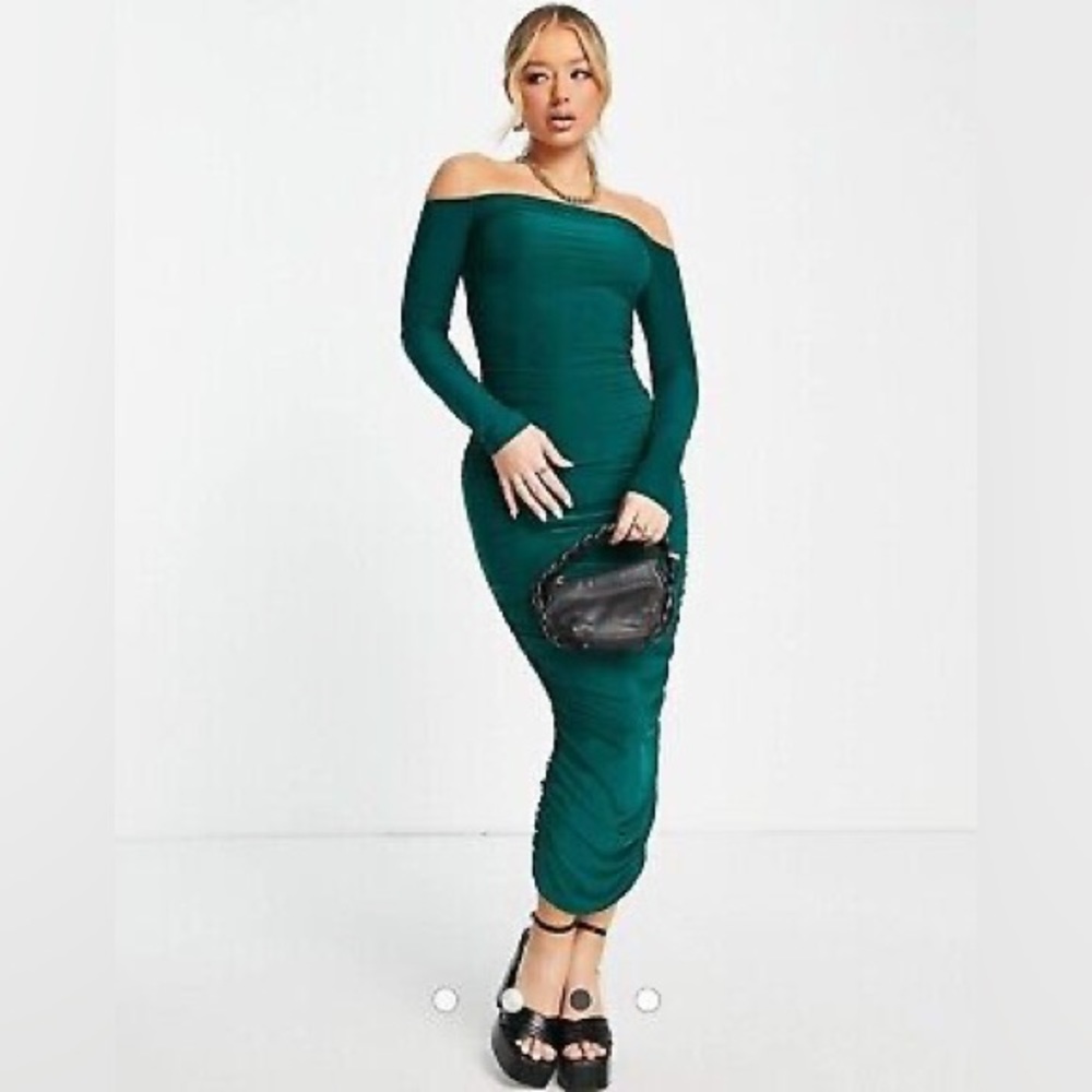Bodycon Dress from Missguided - Slinky Ruched Dress - Deep Green (Size: US 4)